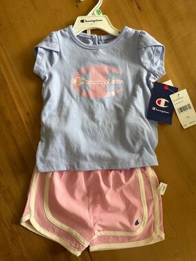 Champion Light Purple Tee with Pink Athletic Shorts Set